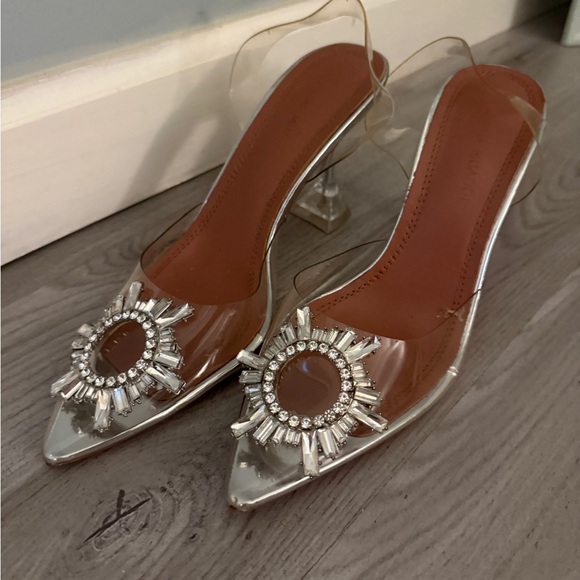 Amina Muaddi Transparent and Silver Embellished Heels - Picture 2 of 12